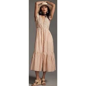 Anthropologie Striped Cream and Pink Mini Dress - petite medium